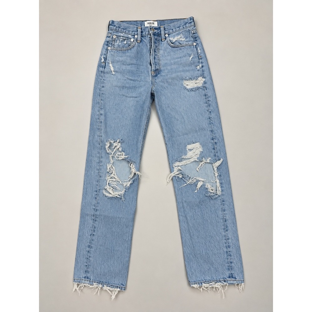 AGOLDE 90s Mid Rise Loose Fit Jeans Size 23 Light Wash Distressed